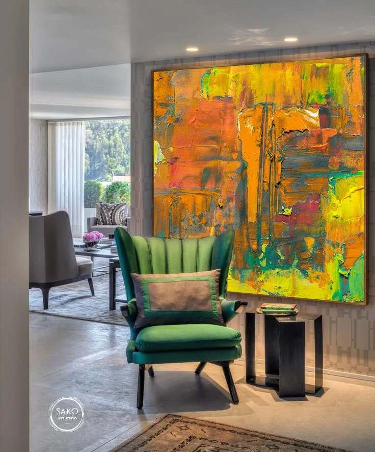 Garden Hand-painted Yellow Modern Abstract Canvas Artwork 4H4LV